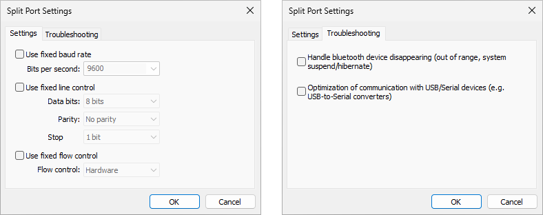 Split Port Settings